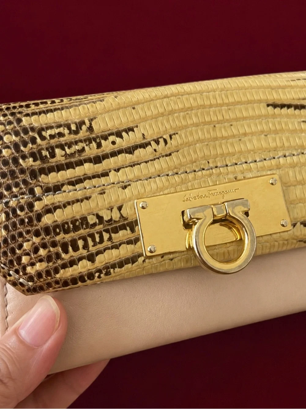 Salvatore Ferragamo Python Embossed Long Wallet GUC